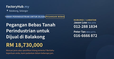 Pegangan Bebas Tanah Perindustrian untuk Dijual di Balakong
