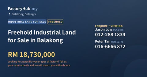 Freehold Industrial Land for Sale in Balakong