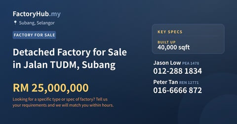 Detached Factory for Sale in Jalan TUDM, Subang, 40,000 sqft