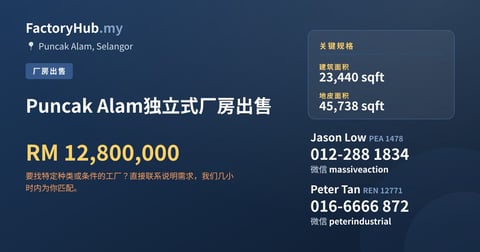 Puncak Alam独立式厂房出售，23,440 平方尺