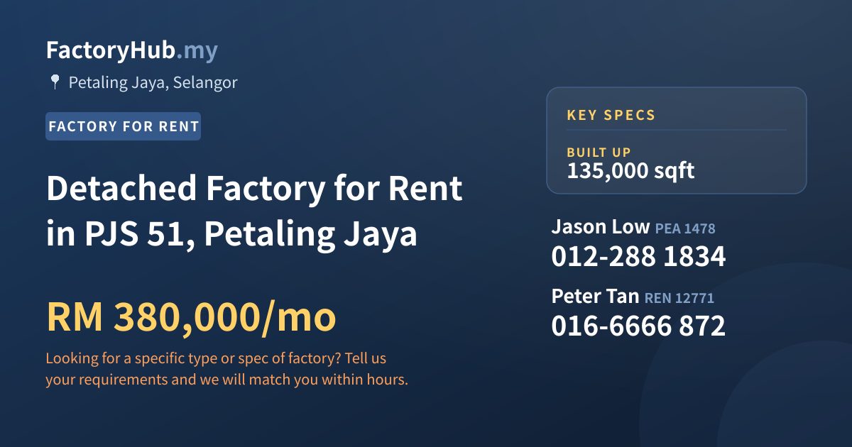 Factory For Rent - Detached Factory for Rent in PJS 51, Petaling Jaya - Petaling Jaya, Selangor