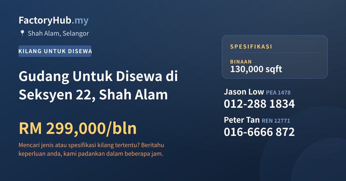 Kilang Untuk Disewa - Gudang Untuk Disewa di Seksyen 22, Shah Alam - Shah Alam, Selangor