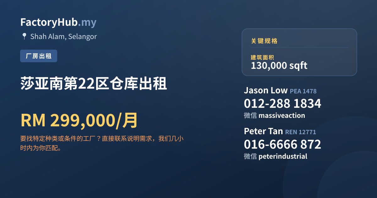 工厂 出租 - 莎亚南第22区仓库出租 - Shah Alam, Selangor