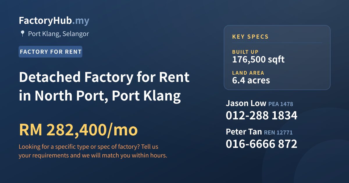 Factory For Rent - Detached Factory for Rent in North Port, Port Klang - Port Klang, Selangor