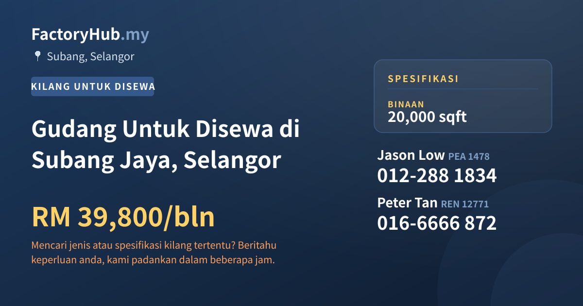 Kilang Untuk Disewa - Gudang Untuk Disewa di Subang Jaya, Selangor - Subang, Selangor