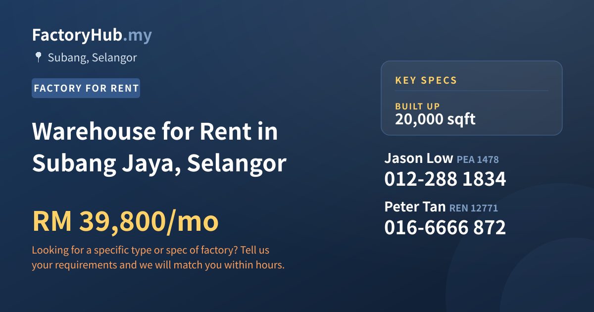 Factory For Rent - Warehouse for Rent in Subang Jaya, Selangor - Subang, Selangor