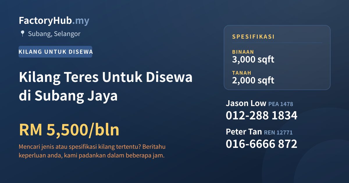 Kilang Untuk Disewa - Kilang Teres Untuk Disewa di Subang Jaya - Subang, Selangor