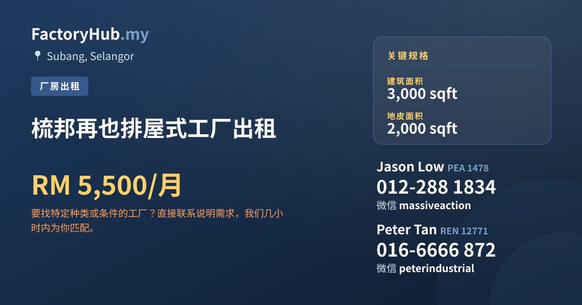 工厂 出租 - 梳邦再也排屋式工厂出租 - Subang, Selangor
