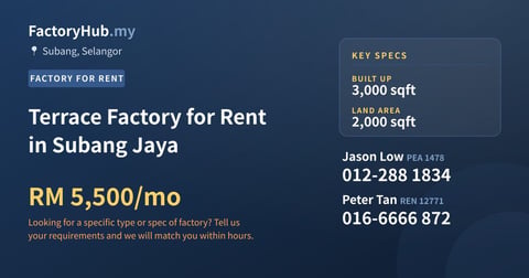 Factory For Rent - Terrace Factory for Rent in Subang Jaya - Subang, Selangor