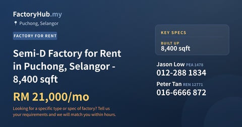 Factory For Rent - Semi-D Factory for Rent in Puchong, Selangor - 8,400 sqft - Puchong, Selangor