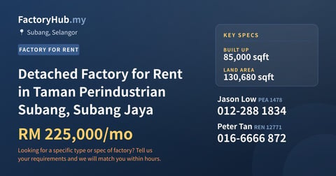 Factory For Rent - Detached Factory for Rent in Taman Perindustrian Subang, Subang Jaya - Subang, Selangor