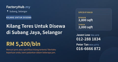 Kilang Untuk Disewa - Kilang Teres Untuk Disewa di Subang Jaya, Selangor - Subang, Selangor