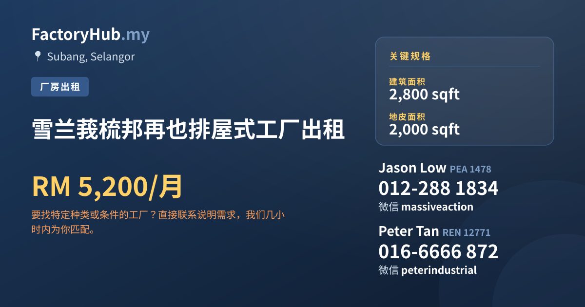 工厂 出租 - 雪兰莪梳邦再也排屋式工厂出租 - Subang, Selangor