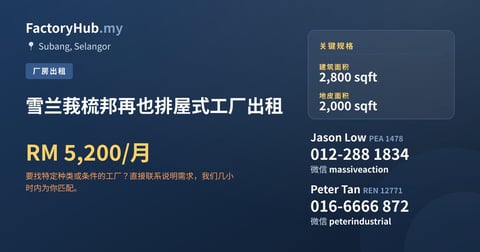 工厂 出租 - 雪兰莪梳邦再也排屋式工厂出租 - Subang, Selangor