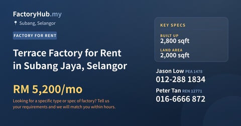 Factory For Rent - Terrace Factory for Rent in Subang Jaya, Selangor - Subang, Selangor