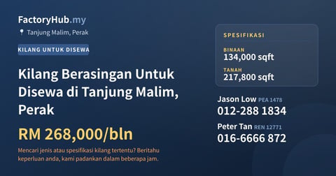 Kilang Untuk Disewa - Kilang Berasingan Untuk Disewa di Tanjung Malim, Perak - Tanjung Malim, Perak