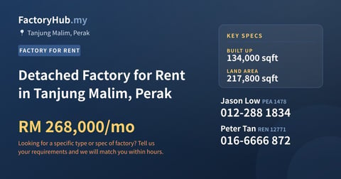 Factory For Rent - Detached Factory for Rent in Tanjung Malim, Perak - Tanjung Malim, Perak