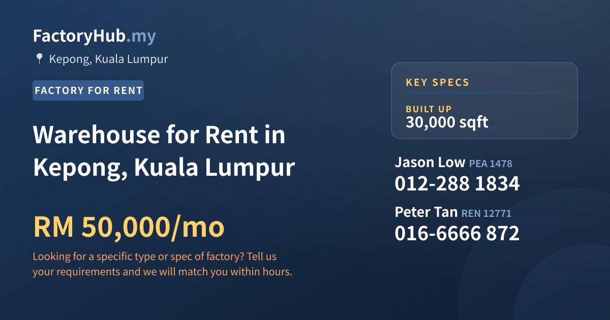 Factory For Rent - Warehouse for Rent in Kepong, Kuala Lumpur - Kepong, Kuala Lumpur