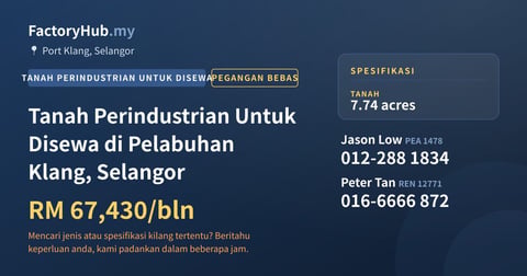 Tanah Untuk Disewa - Tanah Perindustrian Untuk Disewa di Pelabuhan Klang, Selangor - Port Klang, Selangor
