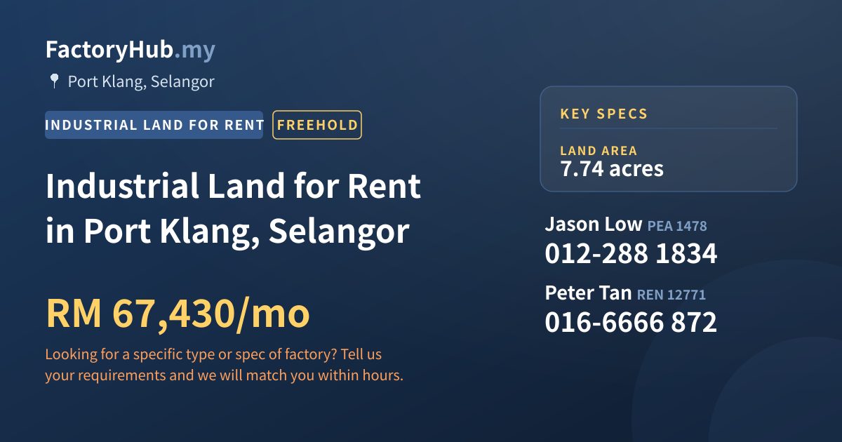 Land For Rent - Industrial Land for Rent in Port Klang, Selangor - Port Klang, Selangor