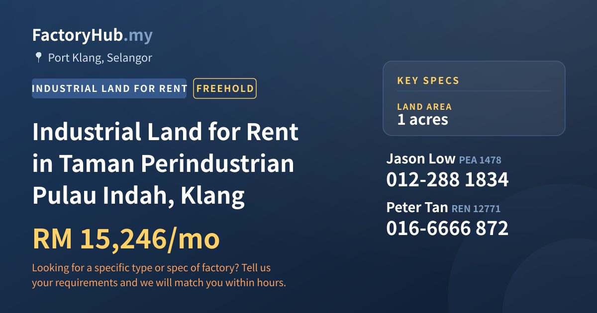 Land For Rent - Industrial Land for Rent in Taman Perindustrian Pulau Indah, Klang - Port Klang, Selangor