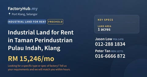 Land For Rent - 1-Acre Industrial Land for Rent in Taman Perindustrian Pulau Indah, Klang - Port Klang, Selangor
