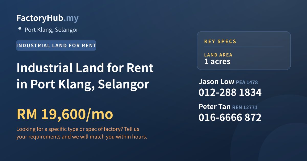 Land For Rent - Industrial Land for Rent in Port Klang, Selangor - Port Klang, Selangor