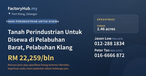 Tanah Untuk Disewa - Tanah Perindustrian Untuk Disewa di Pelabuhan Barat, Pelabuhan Klang - Port Klang, Selangor