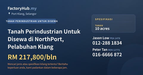Tanah Untuk Disewa - Tanah Perindustrian Untuk Disewa di NorthPort, Pelabuhan Klang - Port Klang, Selangor