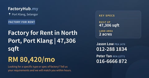 Factory For Rent - Factory for Rent in North Port, Port Klang | 47,306 sqft - Port Klang, Selangor