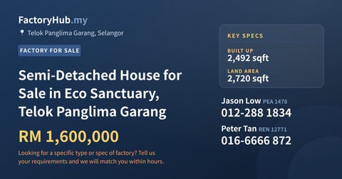 Residential For Sale - Semi-Detached House for Sale in Eco Sanctuary, Telok Panglima Garang - Telok Panglima Garang, Selangor