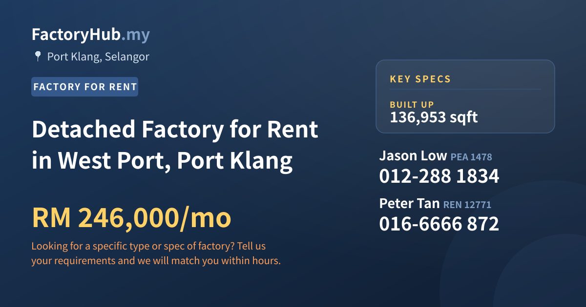 Factory For Rent - Detached Factory for Rent in West Port, Port Klang - Port Klang, Selangor