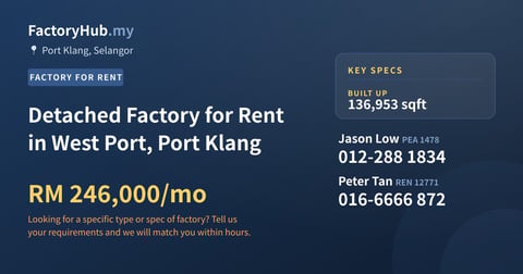 Factory For Rent - Detached Factory for Rent in West Port, Port Klang - Port Klang, Selangor