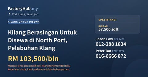Kilang Untuk Disewa - Kilang Berasingan Untuk Disewa di North Port, Pelabuhan Klang - Port Klang, Selangor