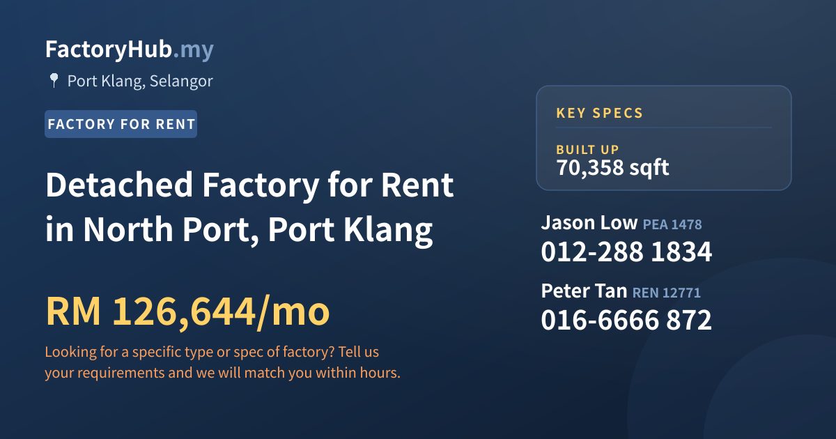 Factory For Rent - Detached Factory for Rent in North Port, Port Klang - Port Klang, Selangor