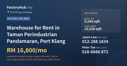 Factory For Rent - Warehouse for Rent in Taman Perindustrian Pandamaran, Port Klang - Port Klang, Selangor