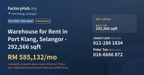 Factory For Rent - Warehouse for Rent in Port Klang, Selangor - 292,566 sqft - Port Klang, Selangor