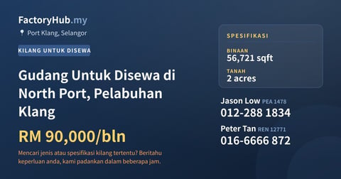 Kilang Untuk Disewa - Gudang Untuk Disewa di North Port, Pelabuhan Klang - Port Klang, Selangor