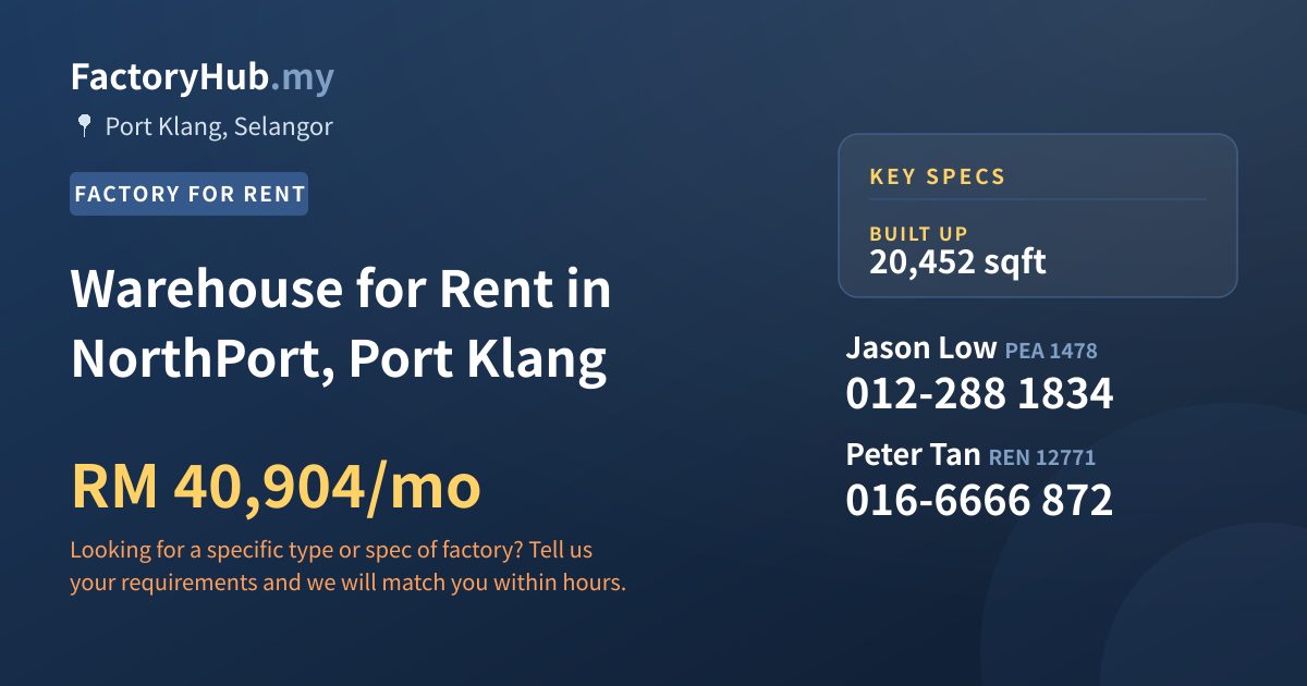 Factory For Rent - Warehouse for Rent in NorthPort, Port Klang - Port Klang, Selangor