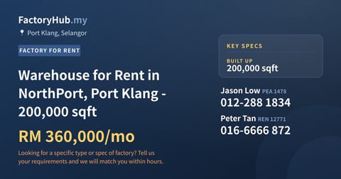 Factory For Rent - Warehouse for Rent in NorthPort, Port Klang - 200,000 sqft - Port Klang, Selangor