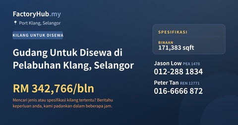 Kilang Untuk Disewa - Gudang Untuk Disewa di Pelabuhan Klang, Selangor - Port Klang, Selangor