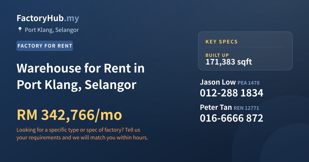 Factory For Rent - Warehouse for Rent in Port Klang, Selangor - Port Klang, Selangor