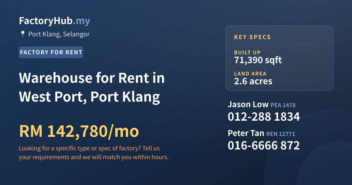 Factory For Rent - Warehouse for Rent in West Port, Port Klang - Port Klang, Selangor