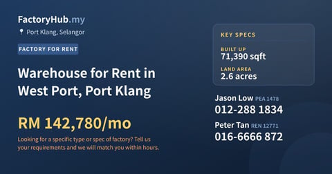 Factory For Rent - Warehouse for Rent in West Port, Port Klang - Port Klang, Selangor
