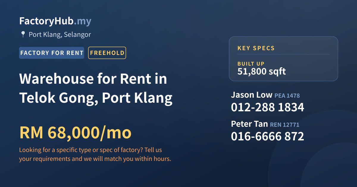 Factory For Rent - Warehouse for Rent in Telok Gong, Port Klang - Port Klang, Selangor