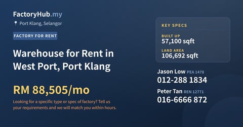 Factory For Rent - Warehouse for Rent in West Port, Port Klang - Port Klang, Selangor