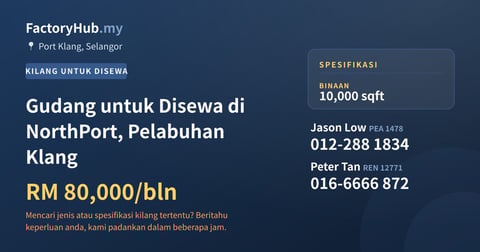 Kilang Untuk Disewa - Gudang untuk Disewa di NorthPort, Pelabuhan Klang - Port Klang, Selangor