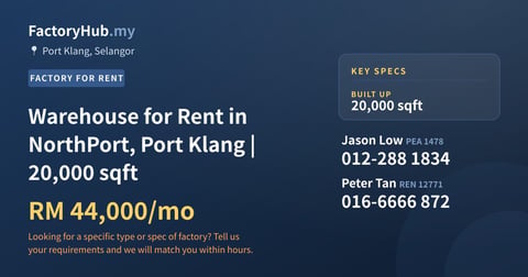 Factory For Rent - Warehouse for Rent in NorthPort, Port Klang | 20,000 sqft - Port Klang, Selangor