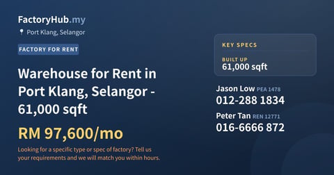 Factory For Rent - Warehouse for Rent in Port Klang, Selangor - 61,000 sqft - Port Klang, Selangor