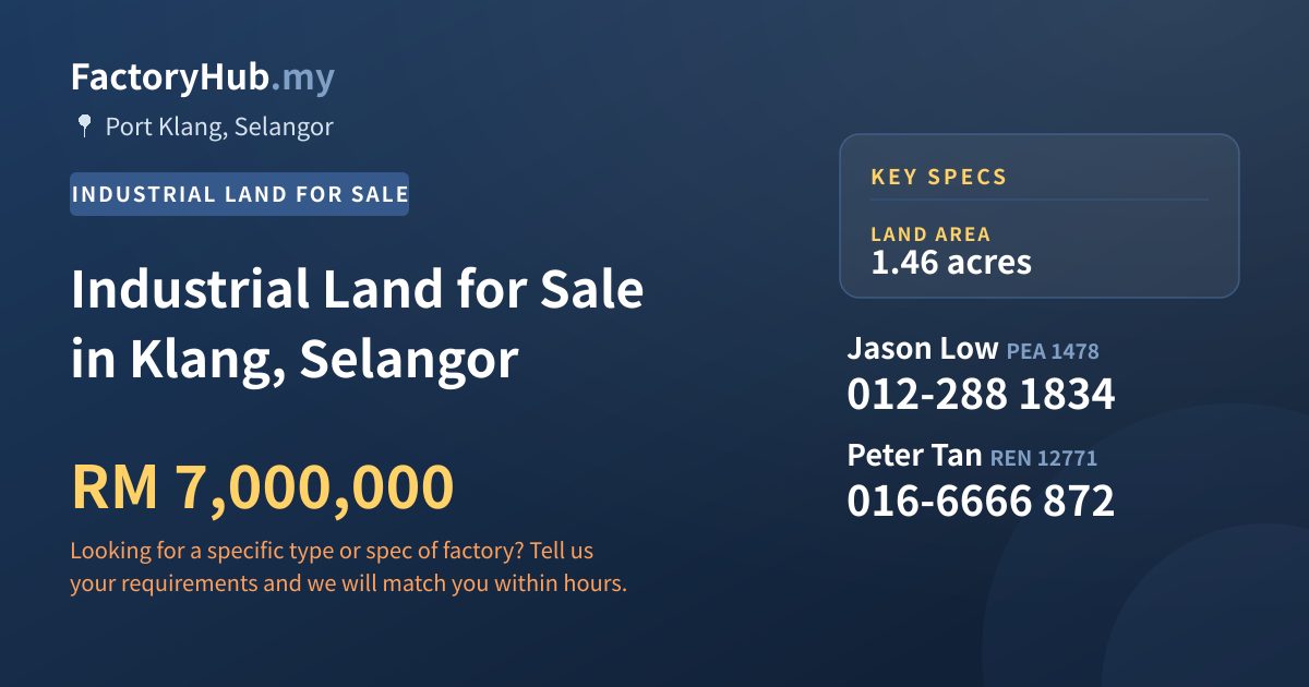 Land For Sale - Industrial Land for Sale in Klang, Selangor - Port Klang, Selangor